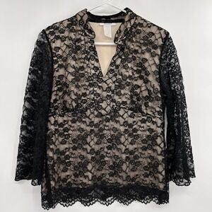 Dressbarn Womens Whimsigoth Lace Empire Waist Top‎ Sz M Black Y2K Dark Romantic